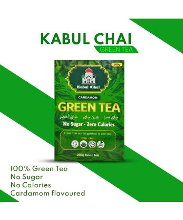 Kabul Chai 200 gram Loose Leaf Green Tea Cardamom Flavor Easy to Brew Pure Kabul Chai Clean Green Infusion & Smooth Grassy-Sweet Notes Loose Leaf Tea - Buy Online on SooperMarket.com