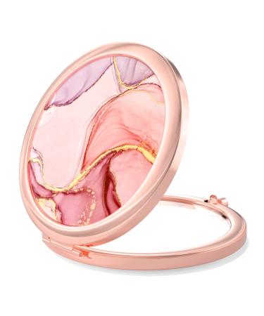 Nipichsha Compact Mirror, Pocket Travel Makeup Mirror, 2-Sided 2X/1X Magnification Compact Mirror, Small Folding Portable Handheld Mirror for Purses, Gift for Mom Women, 2.75In Rose Gold(Pink Marble)