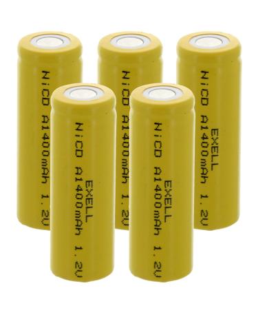 5x Exell A Size 1.2V 1400mAh NiCD Flat Top Rechargeable Batteries for high power static applications (Telecoms UPS and Smart grid) electric mopeds meters radios RC devices electric tools