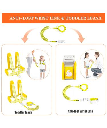 Toddler Safety Harness with Lock and Anti Lost Wrist Link, Reflective Tape Liner - Yellow Leash (6.5ft) - Buy Online on SooperMarket.com