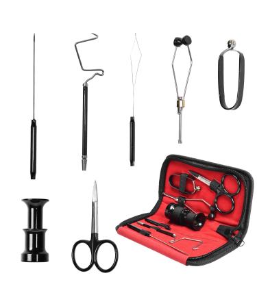 SF Fly Fishing Tying Tools Kit Gear Assortment Bullet Bobbin Threader Scissors Rotary Whip Finisher Bodkin Hackle Pliers Hair Stacker 7 Pcs Fly Tying Tools