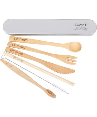C4wrd Reusable 6-Piece Bamboo Cutlery Set in Metal Tin | Eco-Friendly Travel Utensils for On-the-Go Dining - Buy Online on SooperMarket.com