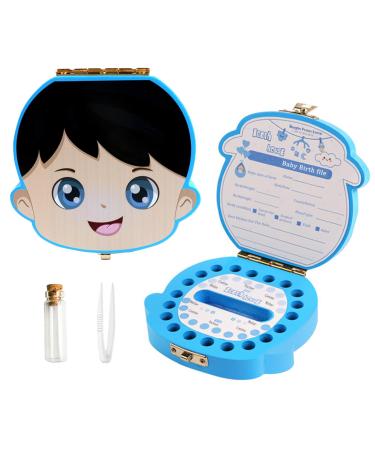 Lvjkes Tooth Box Baby Tooth Box Childrens Wooden Tooth Box Baby Tooth Box Keepsake Save Organizer for Baby Kids Boys and Girls Tooth Storage Box Souvenir Baby Teeth Save Box (Blue/Boy)