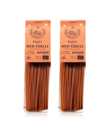 Morelli Red Chili Linguine Pasta - Red Pepper Pasta with Wheat Germ - Italian Pasta from Italy - Naturally Flavored Pasta - Gourmet Pasta - NON GMO - ORGANIC - 8.8oz (250g) - Pack of 2 8.8 Ounce (Pack of 2)