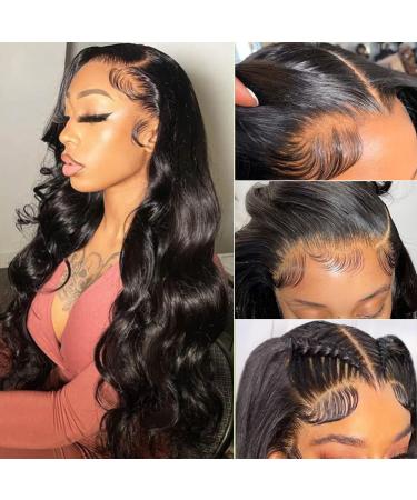 Wingirl HD Transparent Lace Front Human Hair Wigs for Women Pre Plucked Hairline 12A 220% Density Brazilian Body Wave Lace Front Wigs with Baby Hair Black Color (24inch  220% Denisty) 24 Inch (Pack of 1) 220% black color