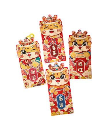 4Pcs New Year Red Envelopes Hong Bao 2024 Dragon Hongbao Present 3D Dragon Red Envelopes Red Packets for Birthday Festival B Style B
