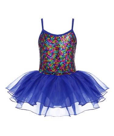 Zaclotre Little Girls Sequin Leotard Sparkly Strap Ballet Leotards Tutu Dress Ballerina Outfit Dance Costume for Kids 8-9 Years Sparkly Navy