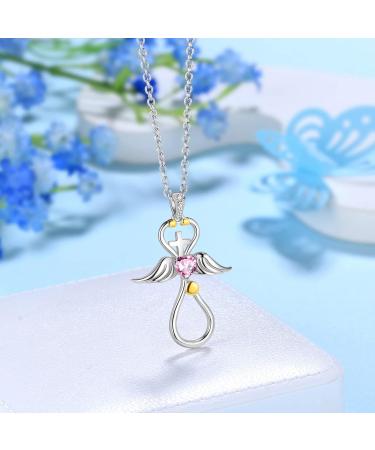 Cute Cat Necklace with Sparkling Zirconia Crystal Birthstone Pendant Necklace for Girls Womens White Gold Over 925 Sterling Silver Animal Necklace Birthstone Jewelry Sweet Present Girlfriend Sisters G Pink Pendant - Buy Online on SooperMarket.com