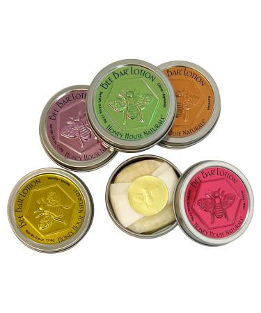Honey House Naturals Bee Bar Gift Set Small Bee Bar .6 ounces All-Natural Ultra Moisturizing Lotion Bar Infused with Essential Oils and Butters 5 Piece Set