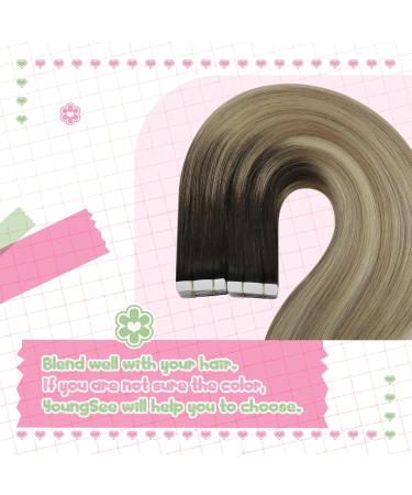 Youngsee Balayage Tape In Extensions - Real Brown Remy Hair 50cm 20pcs #4/14/60 - Invisible Skin Weft for Effortless Volume - Buy Online on SooperMarket.com