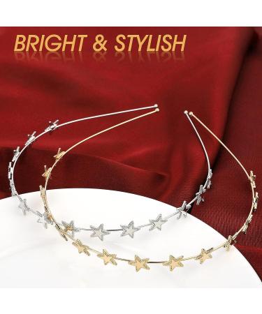 Star Rhinestone Headband Set for Women and Girls | Pearl and Crystal Wedding Headpiece | Shiny Metal Hairband (Gold/Silver) - Buy Online on SooperMarket.com