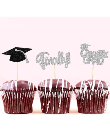 FoldTier 100 Pcs Graduation Cupcake Toppers Congrats Grad Class of 2024 Graduation Cupcake Picks Diploma Cupcake Toppers Supplies for Cake Graduation Party Decorations (Black Silver) - Buy Online on SooperMarket.com