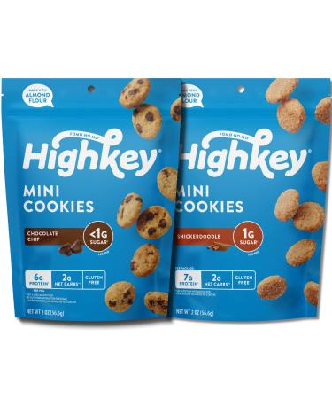 HighKey Sugar Free Cookies Variety 2-Pack - Keto Snack Pack Zero Carb No Sugar Chocolate Chip Cookies + Snickerdoodles Low Carb Snacks Gluten Free Diabetic Snack Dessert Diet Friendly Food Sweets 4oz