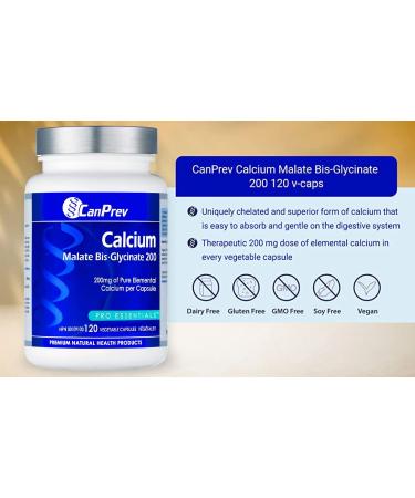 CanPrev Calcium Malate Bis-Glycinate Supplement | 120 Capsules | Therapeutic 200mg Elemental | Ideal for Healthy Bones Teeth Muscle Cramps Promote Relaxation & Digestive System - Buy Online on SooperMarket.com