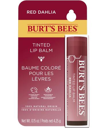 Burt's Bees Tinted Lip Balm Red Dahlia 100% Natural Origin - 1 Tube Stocking Stuffer Christmas Gift Gifts for her