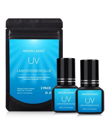 UV Lash Glue for Eyelash Extensions 2 Pack UV Eyelash Extension Glue 8-9 Weeks Retention Waterproof Powerful UV Eyelash Glue for Professional Use Only