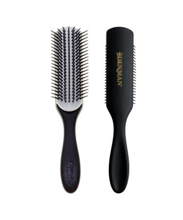 Denman Curly Hair Brush D3 (Noir) 7 Row Styling Brush for Detangling Separating Shaping and Defining Curls - For Women and Men Black/White