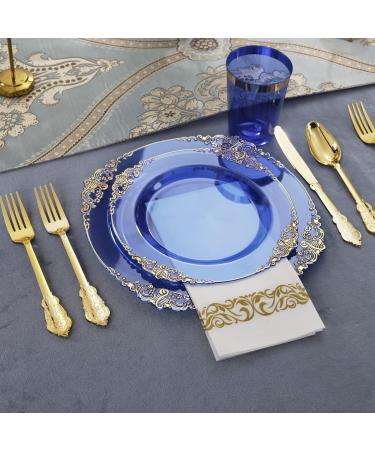 Nervure 175PCS Clear Blue Plastic Plates with Gold Trim - Ideal for Weddings & Parties - Buy Online on SooperMarket.com
