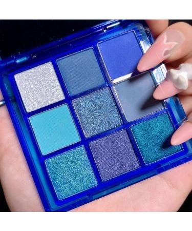 Go Ho 9 Style Powder Eyeshadow Palette Blue Matte & Pearl Shimmer Design Waterproof Cool Eye Eyeshadow Palette for Women&Girls(Blue) Set 5(Blue Gray Light Blue)