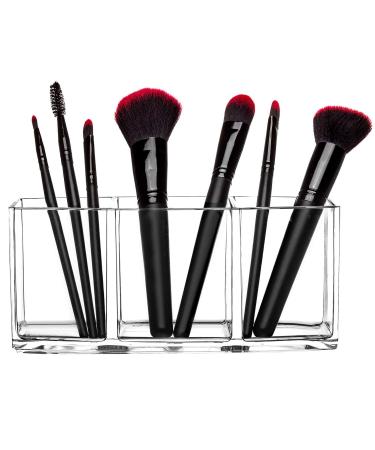 HBlife Clear Acrylic Makeup Brush Holder Organizer - 3 Slot Cosmetic Brushes Storage and Eyeliners Display Case for Vanity - Buy Online on SooperMarket.com