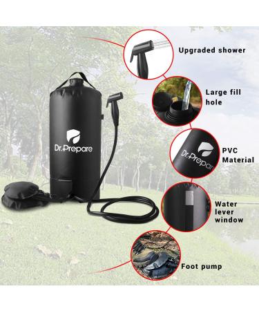 Dr. Prepare 4 Gallon Camping Shower Bag with Upgraded Screw Lid, Pressure Foot Pump, and Handy Nozzle - Portable Solar Shower for Beach, Camping, Hiking Trip - Buy Online on SooperMarket.com