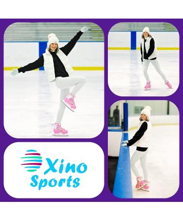 Xino Sports Deluxe Adjustable Ice Skates - Black/Pink, Faux Fur Padding, Reinforced Ankle Support - Pink Small Junior 13-3 - Buy Online on SooperMarket.com