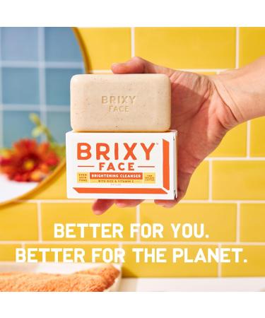 BRIXY Exfoliating Facial Cleansing Bar Even Skin Tone Rice Powder Vitamin C Ceramide Niacinamide | Soap Free pH Balanced Vegan | Healthy Skin Barrier - Buy Online on SooperMarket.com