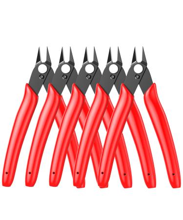 BOENFU Cable Tie Flush Cutter Small Wire Cutters 5 Pack 5 Inch Precision Wire Clippers Hobby Snips Side Cutting Pliers for Jewelry Making Electronics Red Red ( 5 Pack )