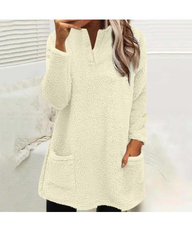 AMhomely Womens Plus Size Teddy Fleece Hooded Jumper - Beige M - Buy Online on SooperMarket.com
