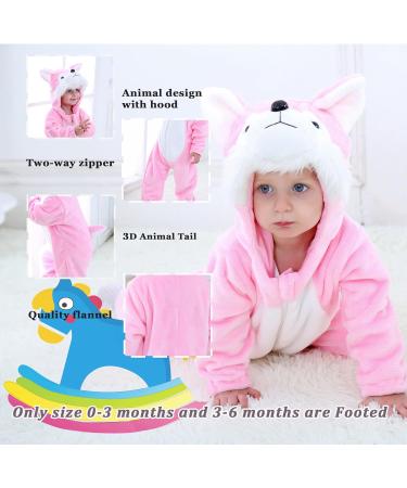 Doladola Unisex Baby Hooded Pink Husky Romper | Infant/Toddler's Cartoon Animal Jumpsuit & Pajama Set (6-12 Months) - Buy Online on SooperMarket.com