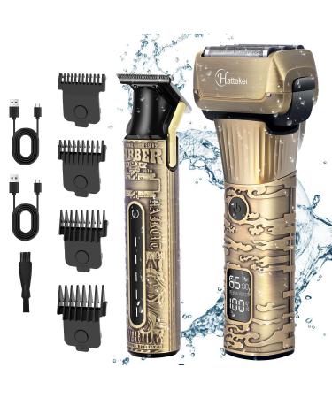 Hatteker Foil Shaver Electric Razor Men's Shaver T-Blade Trimmer Beard Trimmer Beard Clipper Hair Clipper LED Display Waterproof Wet/Dry Shaver Kit 2 in 1