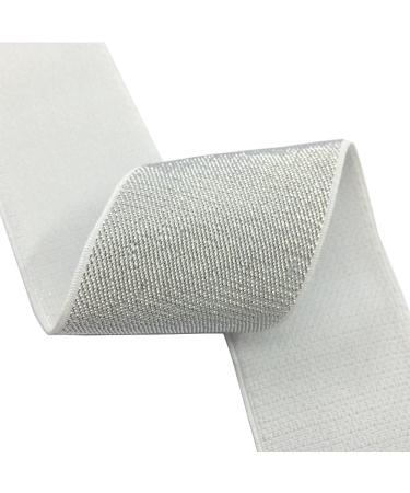 3-Yard Soft Gold and Silver Glitter Elastic Bands - 2-inch Wide Waistband Sewing Elastic (Silver Glitter in White) - Buy Online on SooperMarket.com