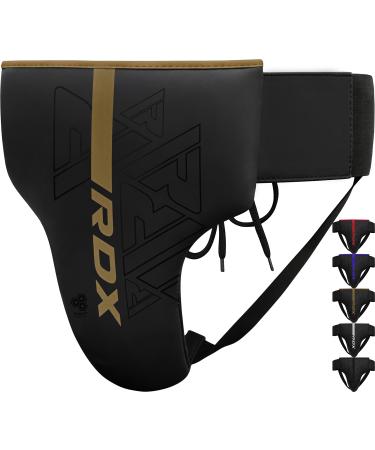 RDX Groin Protector for Boxing, Muay Thai, Kickboxing and MMA Fighting, Maya Hide Leather Abdo Gear for Martial Arts Training, Men Jockstrap Abdominal Protector for Sparring, Taekwondo and Grappling Golden Large