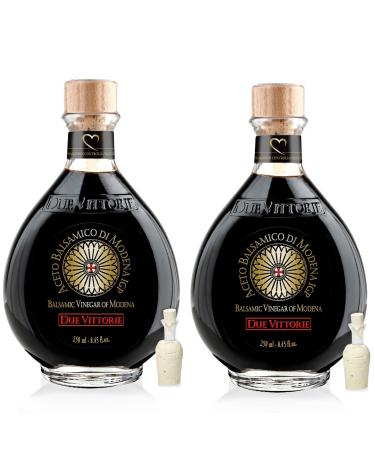 Due Vittorie Oro Gold, Barrel Aged Balsamic Vinegar of Modena IGP With Cork Pourer, All-Natural, Extra Dense Premium Vinegar Aceto Balsamico di Modena IGP Italy - 8.45fl oz / 250ml - Pack of 2 With Pourer 8.45 Fl Oz (Pack