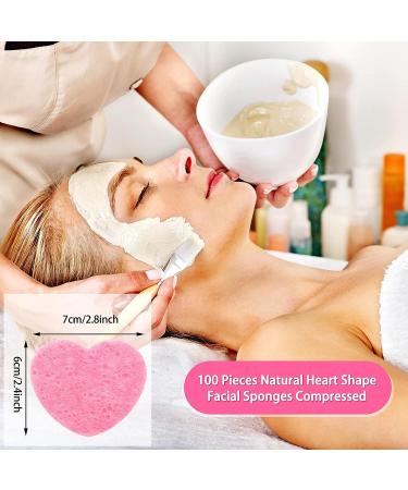 100 Heart Shape Facial Sponges | Natural Cellulose | Reusable Makeup Remover Sponge | Exfoliating Face Cleansing Sponge - Pink - Buy Online on SooperMarket.com