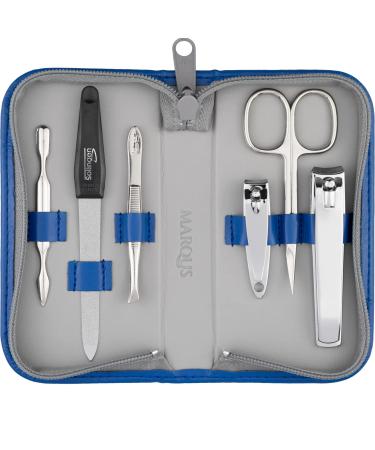 Manicure Set Solingen with top/performance - art leather case handy and soft - 6 -piece nail set for women and gentlemen Marqus made of brilliantly nipped polished steel blue