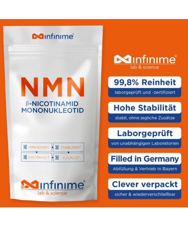 Infinime NMN 30G - Pure Nicotinamide Mononucleotide Powder | 99.8% Certified Purity | Lab Tested in Germany | Pet-Friendly for Dogs & Cats - Buy Online on SooperMarket.com