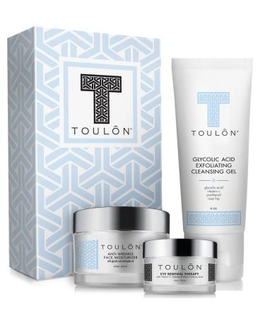 Anti Aging Skin Care Kits for Her or Him Glycolic Acid Face Cleanser/Alpha Hydroxy Face Wash Glycolic Acid 10% Daily Moisturizer & Eye Cream for Dark Circles. Skincare Set Kit for Women & Men