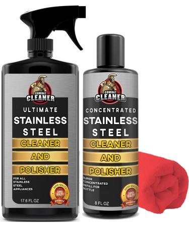 Ultimate Stainless Steel Cleaner and Polisher 17.6 OZ + Concentrated Refillable Stainless Steel Cleaner and Polisher + Microfiber Rag