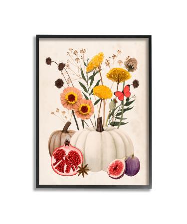 Stupell Industries Autumn Harvest Arrangement Pumpkin Pomegranate Fig Fruits Black Framed Wall Art 24 x 30 Beige