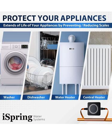 iSpring ED2000S Electronic Water Descaler | Salt-Free Whole House Hard Water Conditioner | Prevent Rust & Scale Build-up | LED Light Design | Magnet | Black - Buy Online on SooperMarket.com