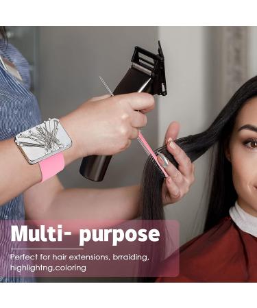10-Piece Hair Parting Ring Set with Steel Rat Tail Comb - Pink/Silver Magnetic Wrist Pin Hair Parting Tool - Buy Online on SooperMarket.com