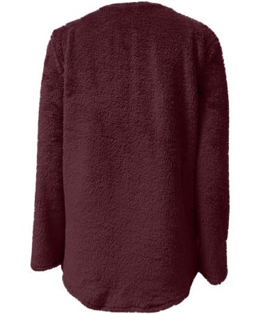 AMhomely Women's Plus Size Teddy Fleece Hooded Jumper - Soft Double Fleece Hoodie with Pocket - V Neck Pullover Sweatshirt for Winter - Wine Red - Buy Online on SooperMarket.com