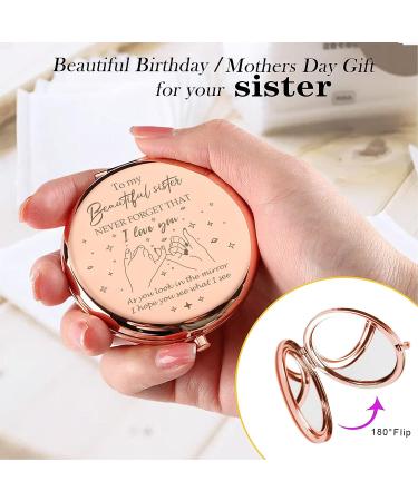 Sister Gifts Compact Mirror - Birthday/Mothers Day/Valentine Gift for Big/Little Sister - Rose Gold - Buy Online on SooperMarket.com