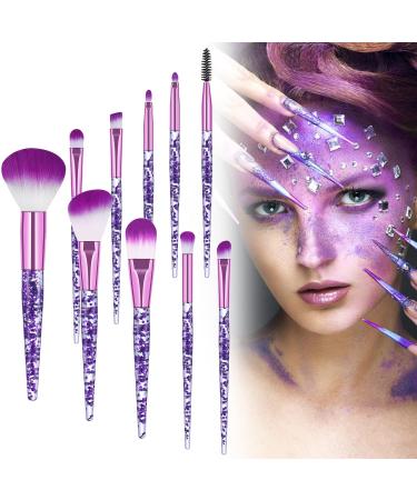 10-Piece Glitter Makeup Brush Set - Professional Acrylic Cosmetic Brushes for Eyes & Face - Violet - Buy Online on SooperMarket.com