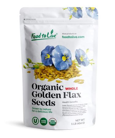 Organic Golden Flax Seeds, 1 Pound  Whole Raw Flaxseeds, Non-GMO, Kosher, Vegan, Bulk. Rich in Omega-3 Fatty Acids, Protein, Dietary Fiber. Great for Smoothies, Salads, Granola, and Baked Goods. 1 Pound (Pack of 1)