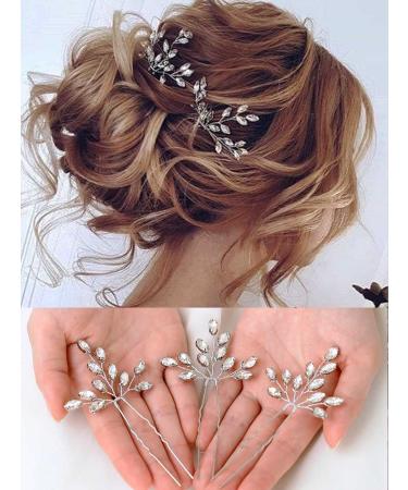 Heread Crystal Bride Wedding Hair Pins Rhinstones Bridal Hair Accessories Head Piece for Women and Girls (Pack of 3) (A Silver)