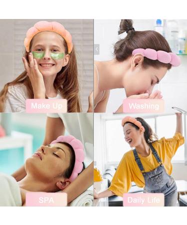 Spa Headband Set | Terry Cloth Headband for Women | Bubble Skincare Headbands | Face Wash Wristbands | Soft Puffy | Pink+Orange - Buy Online on SooperMarket.com
