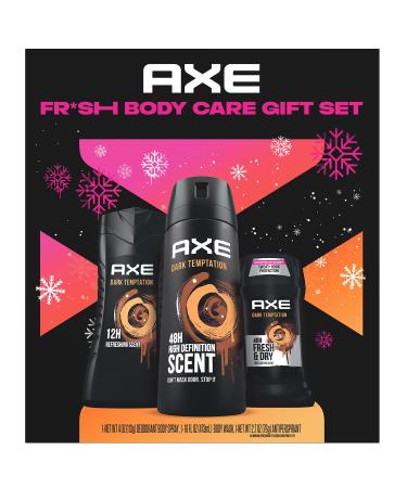 AXE Gift Set for Men Dark Temptation Fresh Body Care Set AXE Body Wash AXE Body Spray + AXE Antiperspirant 48H Odor & Sweat Protection Dark Chocolate Scent (3 Piece Set)