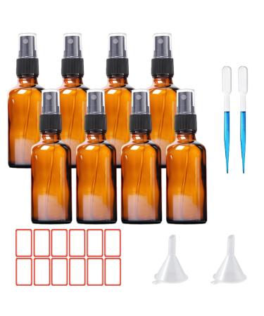 Braunglas spray bottle 8x50ml glass empty atomizer fine fog pharmacist bottle refillable perfumable scale with funnel and label sticker for make-up water travel fluid 8x50ml brown
